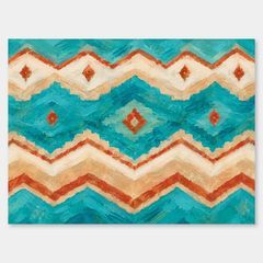 Turquoise Southwestern Pattern oil painting shown unframed on a neutral gray background