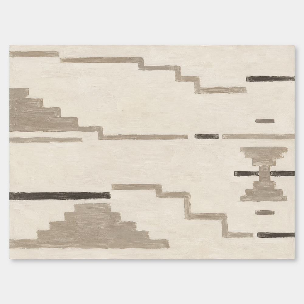 Neutral Aztec Textile Inspired Art oil painting shown unframed on a neutral gray background