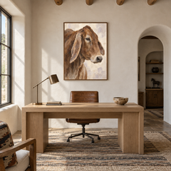 Rustic Long-Eared Cow Study oil painting displayed in a study