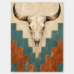Cow Skull & Pattern oil painting shown unframed on a neutral gray background