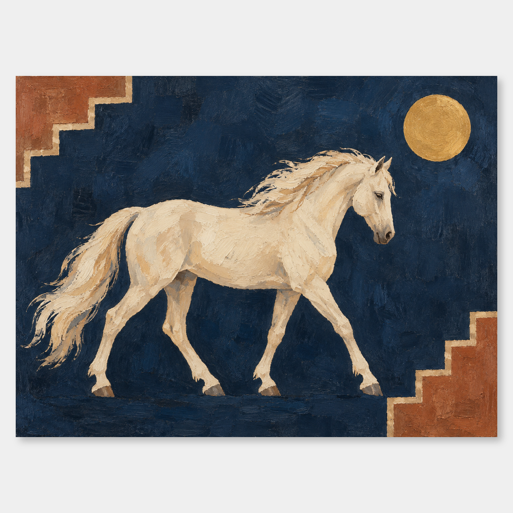 Western Pattern Horse Motif oil painting shown unframed on a neutral gray background