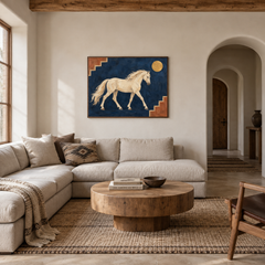 Western Pattern Horse Motif oil painting displayed in a living room