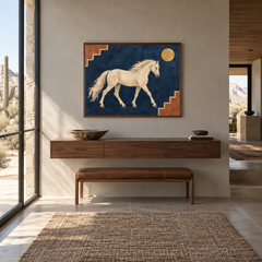 Western Pattern Horse Motif oil painting displayed in a entryway