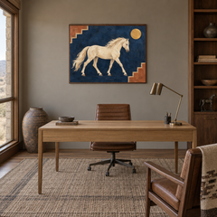 Western Pattern Horse Motif oil painting displayed in a study