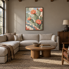 Desert Bloom Pattern Art oil painting displayed in a living room
