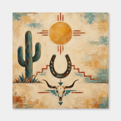 Southwest Ranch Symbol Composition oil painting shown unframed on a neutral gray background