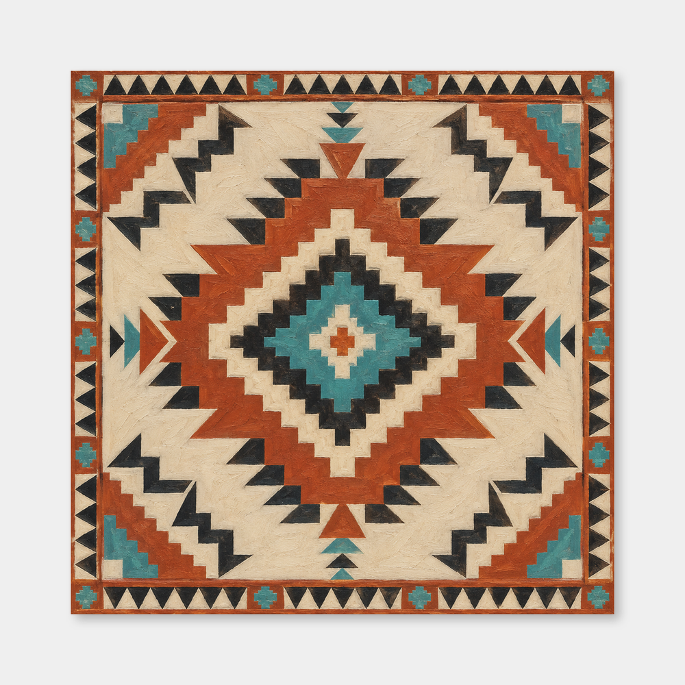 Full Diamond Southwest Pattern oil painting shown unframed on a neutral gray background