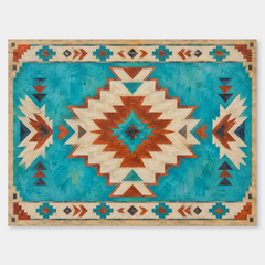 Turquoise Southwestern Medallion Pattern oil painting shown unframed on a neutral gray background