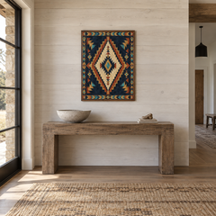 Dark Southwestern Pattern Statement Art oil painting displayed in a entryway