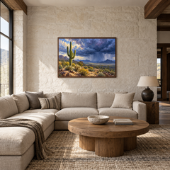Desert Monsoon oil painting displayed in a modern Southwestern living room