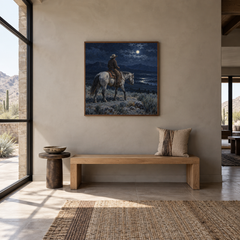 Rider Beneath the Moon displayed in a Western-inspired entryway