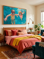 Charming Kids Swimming Oil Painting For Modern Family Home Decor Wall Art