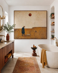 Solitary Journey Original Oil Painting Beige And Brown Tones For Living Room
