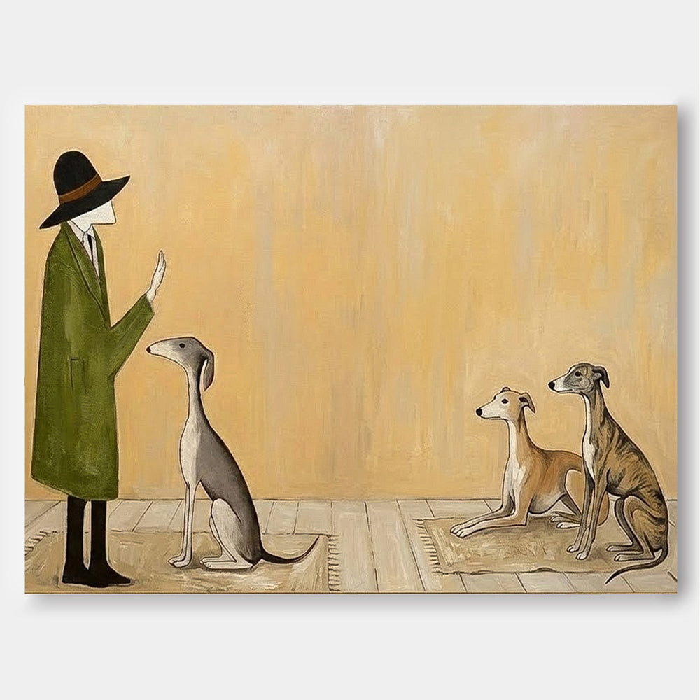 Whimsical Greyhound Art Print Featuring Gentleman And Dogs