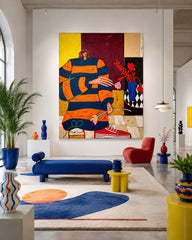 Quirky Modern Portrait Painting With Bold Colors For Living Room Wall Art Decor