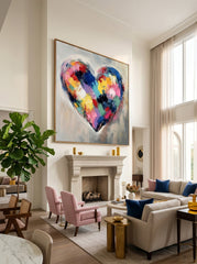 Textured Canvas Art With Geometric Heart Design Original Oil Painting