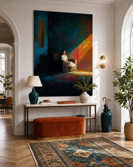 Expressive Woman Painting With Dramatic Light And Shadow For Modern Living Room Decor