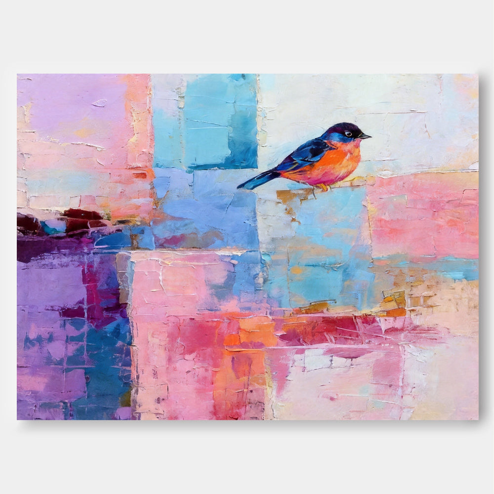 Modern Abstract Bird Painting With Pastel Colors For Living Room Decor