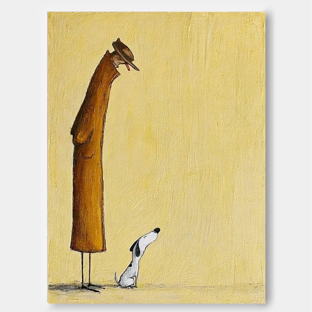 Modern Minimalist Figure Painting With Dog Beige Abstract Canvas Art Print