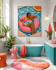 Vibrant Poolside Pop Art Painting With Citrus Motifs For Summer Home Decor