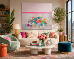 Square Abstract Ocean Art With Expressive Brushstrokes For Lounge Walls