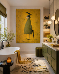 Original Figurative Art Of Man With Crow And Umbrella In Abstract Style For Unique Home Decoration