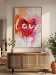 Pink And Red Abstract Love Painting With Textured Brushstrokes For Romantic Bedroom Decor