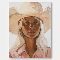 Modern Woman Portrait Painting With Warm Beige Tones For Living Room Decor