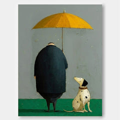 Unique Storytelling Wall Art Featuring Loyal Dog And Owner In Rain