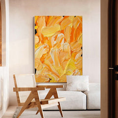 Large Original Knife Painting Yellow Abstract Texture Oil Painting On Canvas Living Room Modern Wall Art Gift