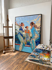 Contemporary People Themed Art Square Canvas Painting With Vibrant Colors For Home Decor