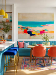 Hand Painted Ocean Art With Colorful Stones And Calm Blue Water For Home