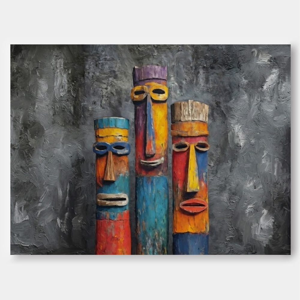 Whimsical Totem Art Print With Rich Texture And Bold Colors For Eclectic Interior Design