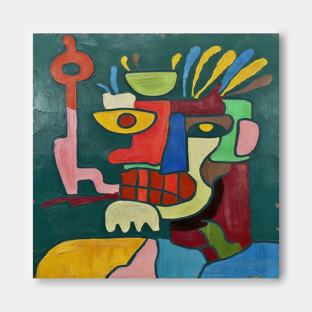 Vibrant Abstract Portrait Painting With Graffiti Elements For Modern Home Decor
