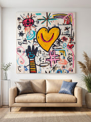 Expressive Heart Centered Abstract Art For Creative Studio And Lounge