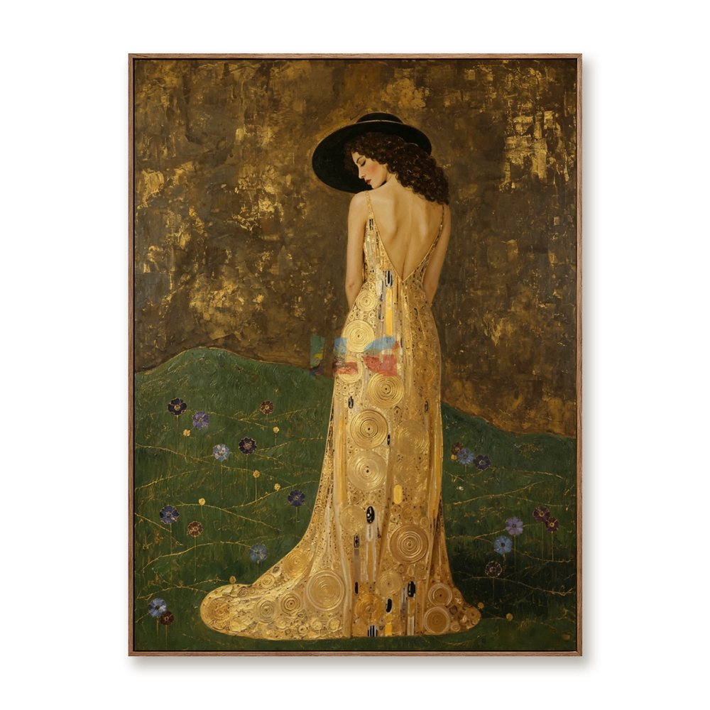 Gilded Hillside Grace – Ornate Figurative Floral Wall Art hand-painted wall art