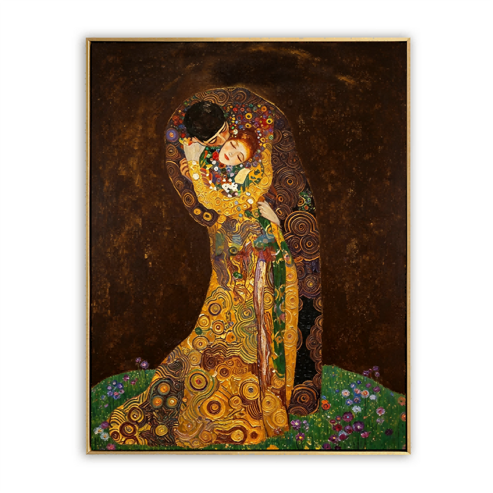 Golden Embrace Reverie – Ornate Romantic Figurative Wall Art hand-painted wall art