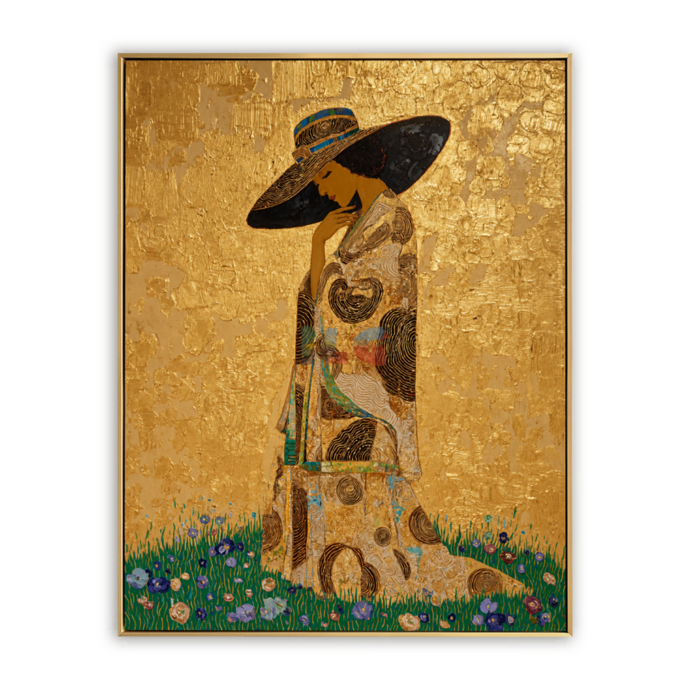 Sunlit Kimono Muse – Ornate Figurative Floral Wall Art hand-painted wall art