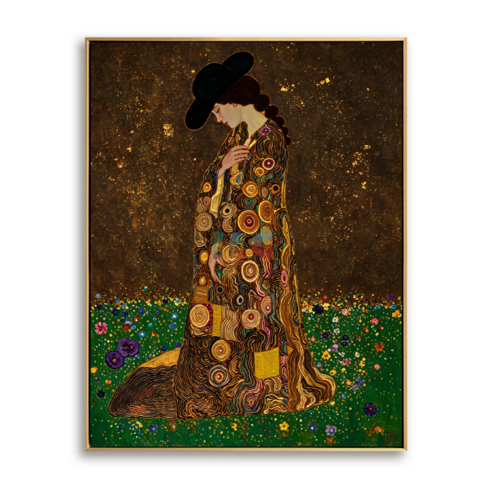 Velvet Bloom Heiress – Ornate Figurative Floral Wall Art hand-painted wall art