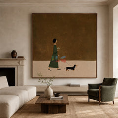 A Gentle Day Outside – Minimalist Figure and Dog Wall Art