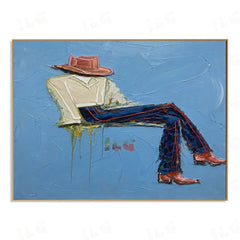Blue Drift Lounge – Modern Reclining Figurative Wall Art hand-painted wall art