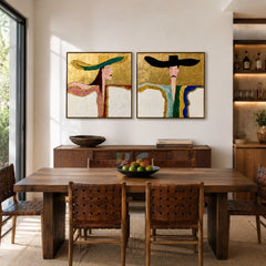 Golden Duo – Abstract Portrait Wall Art Set