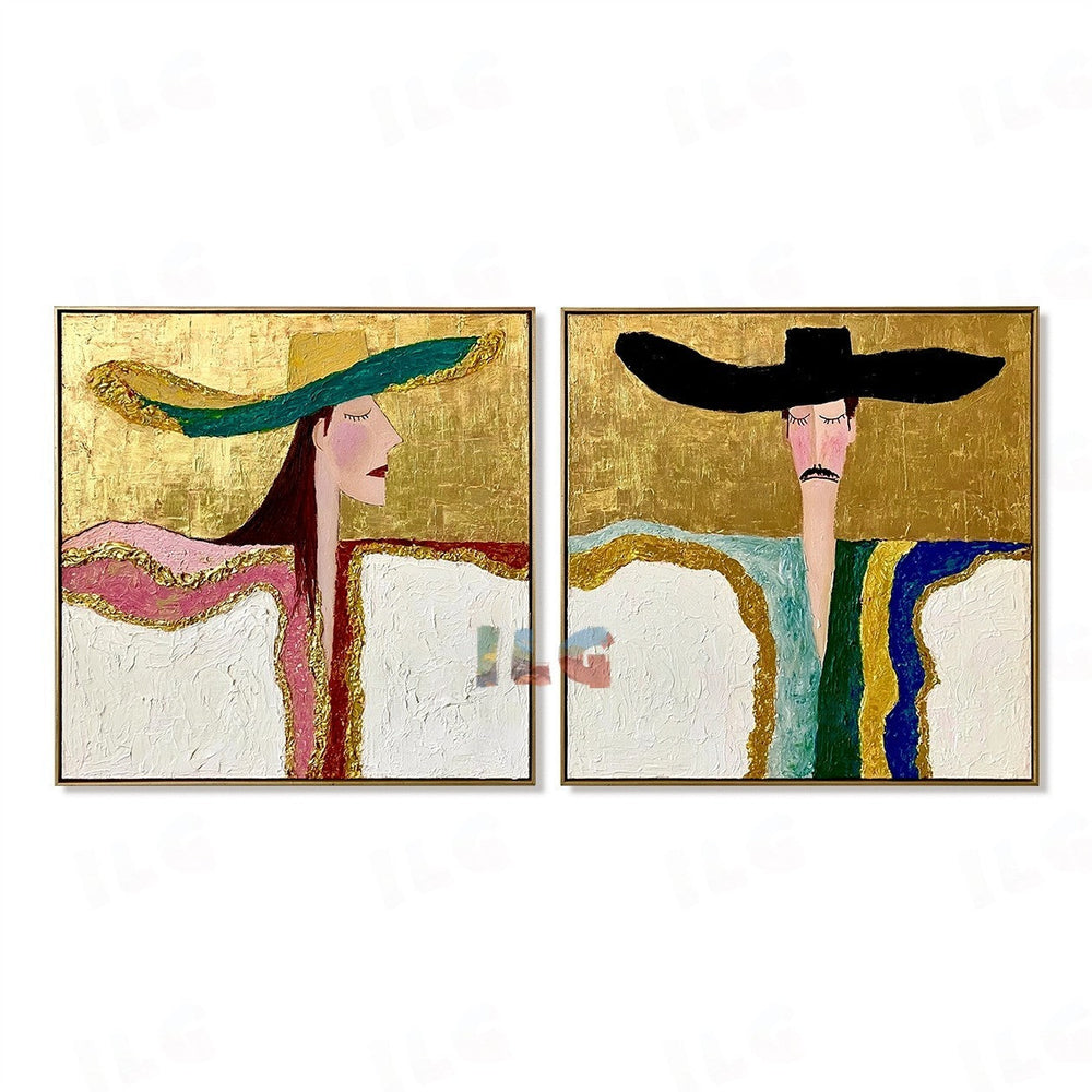 Golden Duo – Abstract Portrait Wall Art Set hand-painted wall art