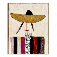 Golden Hat Muse – Abstract Figurative Wall Art hand-painted wall art