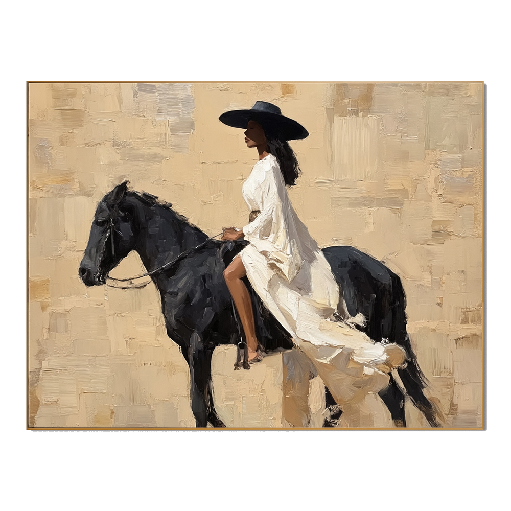Midnight Rider – Elegant Horseback Figurative Wall Art hand-painted wall art