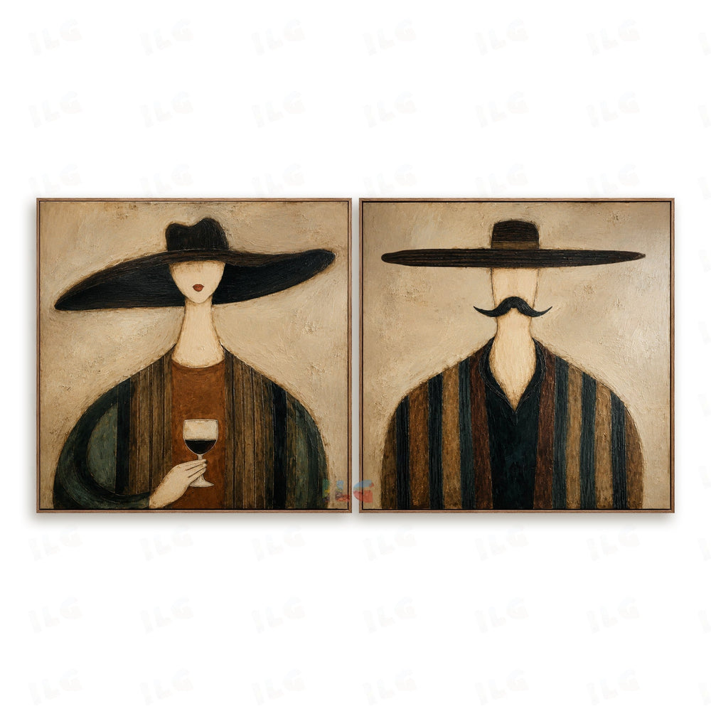 Mustache Society Duo – Figurative Wall Art hand-painted wall art