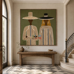 Olive Striped Companions – Contemporary Figurative Wall Art