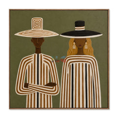 Olive Striped Companions – Contemporary Figurative Wall Art hand-painted wall art