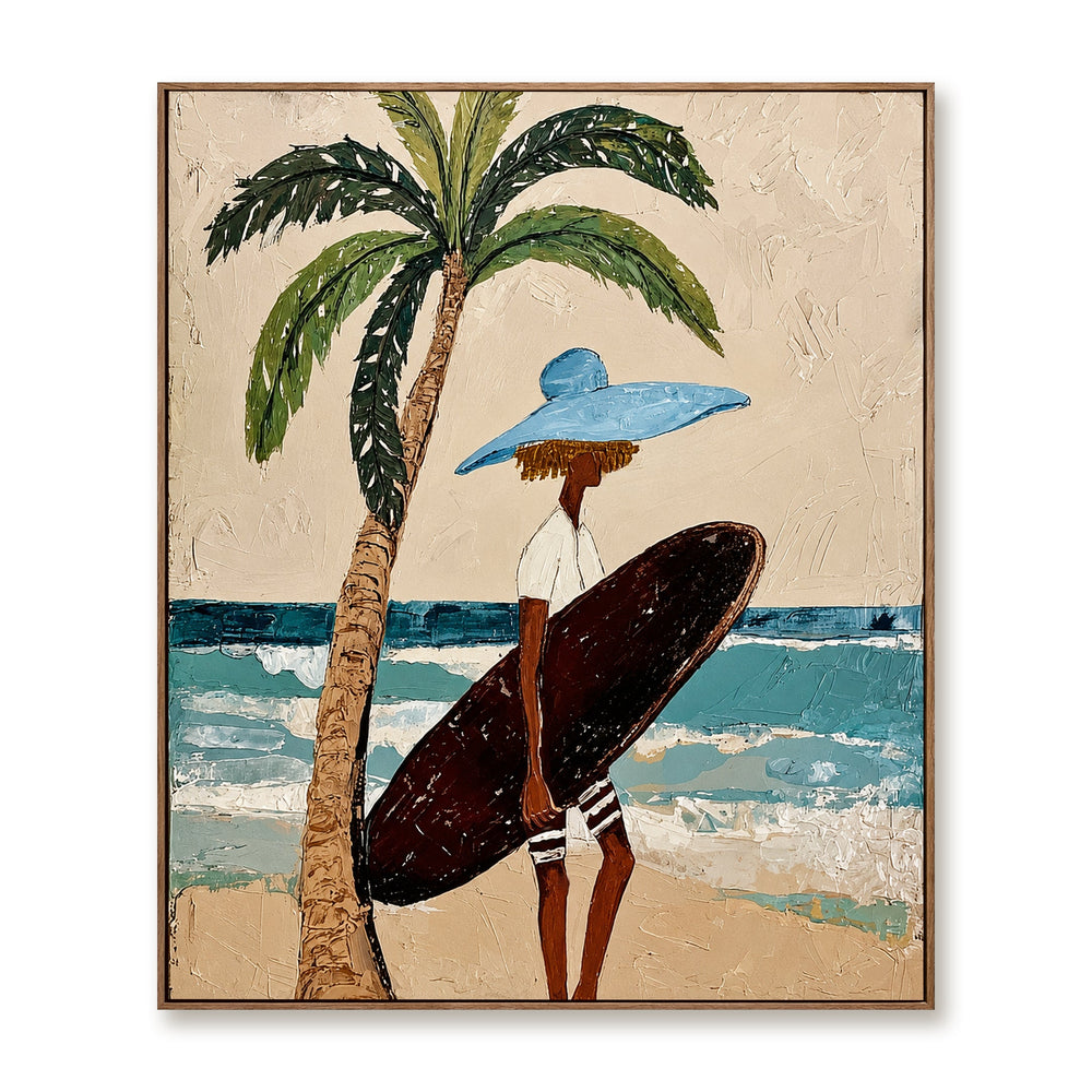 Palm Breeze Voyager – Coastal Figurative Wall Art hand-painted wall art