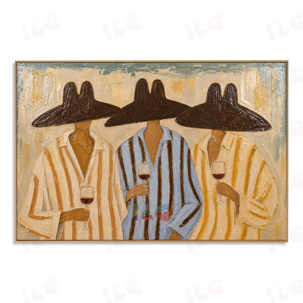 Sunset Lounge – Three Figures in Wide Brim Harmony hand-painted wall art
